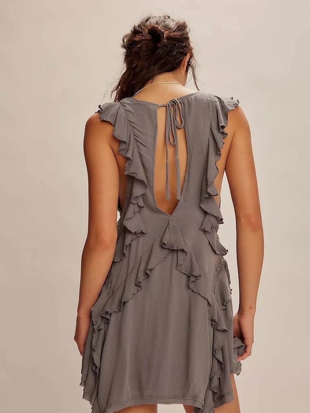Free People Gray Ruffle Mini Dress - Picture 3 of 10